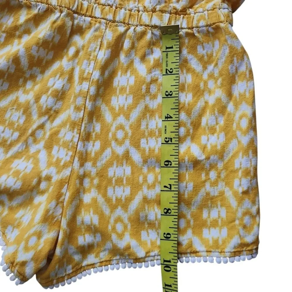 Old Navy Girls Pom-Pom Trim Yellow Cross-Back Strap Romper Sleeveless Size M (8)